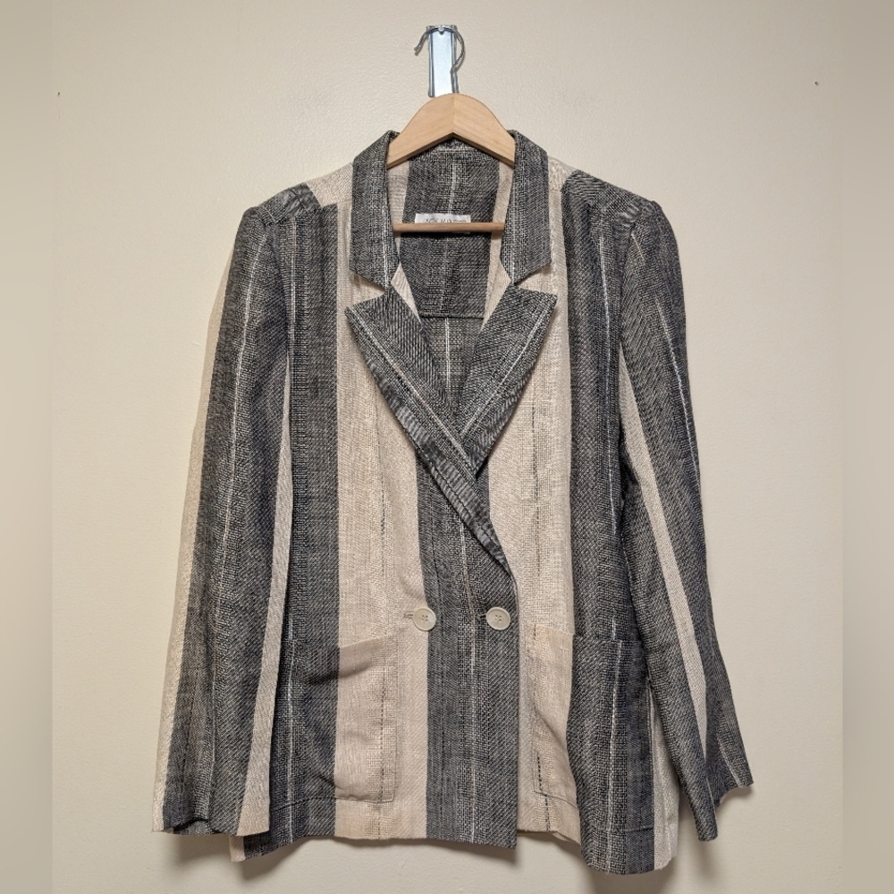 90s Jack Winter Linen Cotton Blend Striped Blazer – Size M